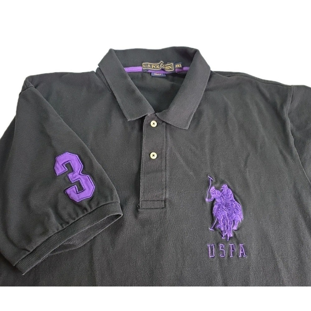 US Polo Assn USPA Shirt Men 2XL Polo Shirt BLACK PURPLE Big Pony Embroidered #3